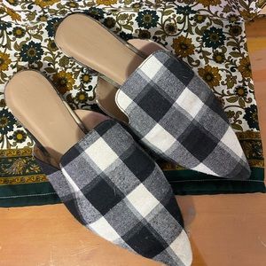 Gingham flat mules, size 9